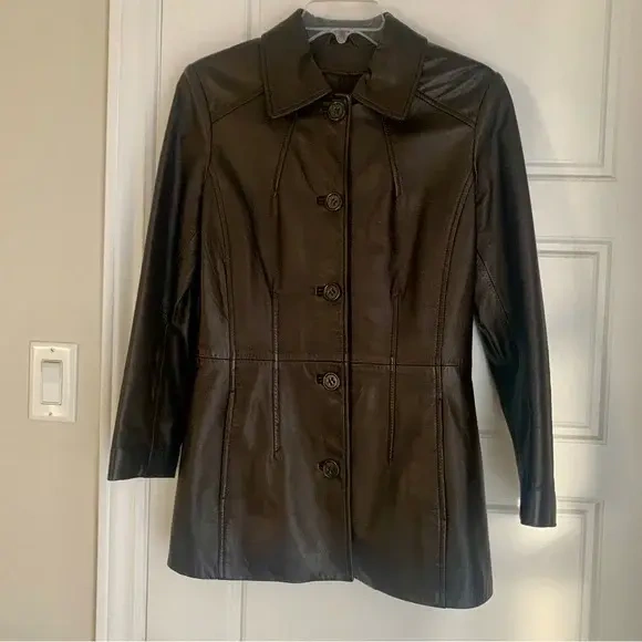 Image for Danier Genuine Leather Blazer Coat Dark Brown XS