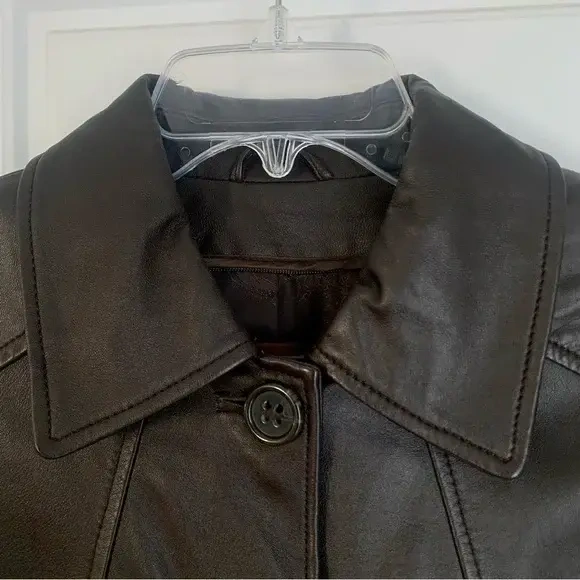 Image for Danier Genuine Leather Blazer Coat Dark Brown XS