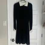 Thumbnail for Robe ZARA noire en tricot manches longues avec col et poignets blanc - Medium
