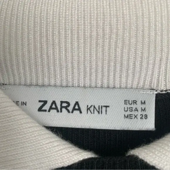 Image for Robe ZARA noire en tricot manches longues avec col et poignets blanc - Medium