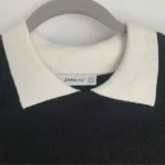 Thumbnail for Robe ZARA noire en tricot manches longues avec col et poignets blanc - Medium