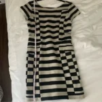 Thumbnail for Diane Von Furstenberg DVF Kathleen Striped Sheath Dress - Noir et Blanc Cassé- Small