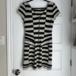 Thumbnail for Diane Von Furstenberg DVF Kathleen Striped Sheath Dress - Noir et Blanc Cassé- Small