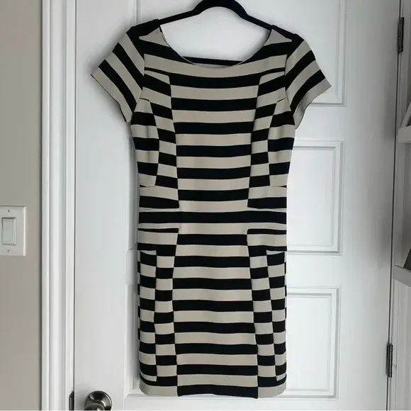 Image for Diane Von Furstenberg DVF Kathleen Striped Sheath Dress - Noir et Blanc Cassé- Small