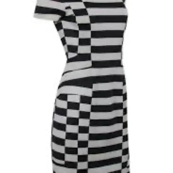 Image for Diane Von Furstenberg DVF Kathleen Striped Sheath Dress - Noir et Blanc Cassé- Small