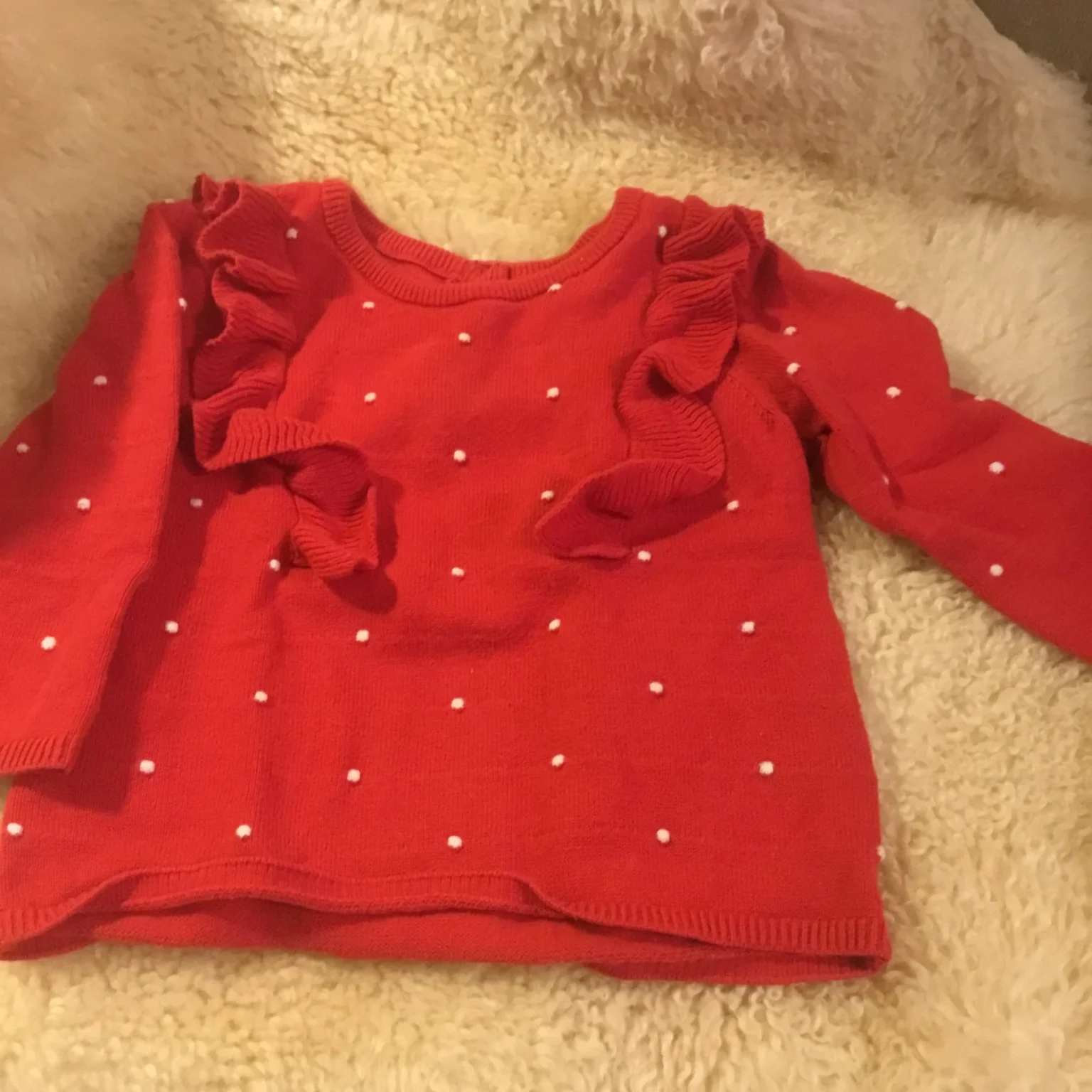 Featured image for Chandail tricot 🧶 fin coton rouge bébé fille 4-6