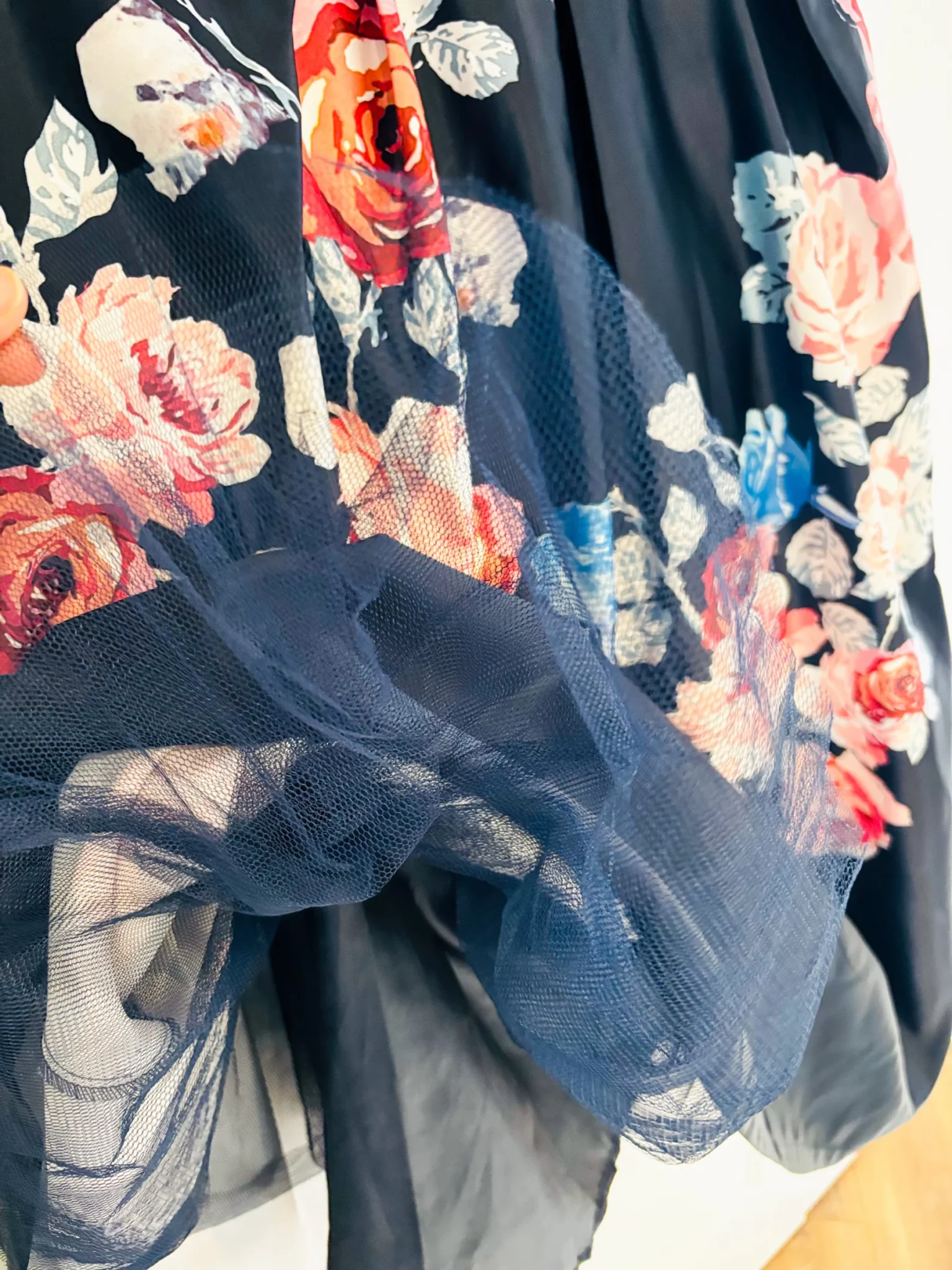 Image for Long floral skirt with crinoline