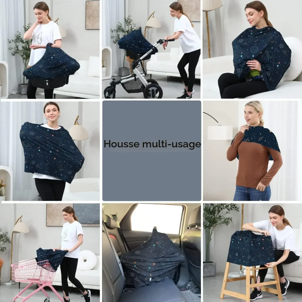 Image for Housse pour bébé multi-usage (allaitement, siège de voiture, chariot d'épicerie, chaise-haute) - Bleu Marine Espace