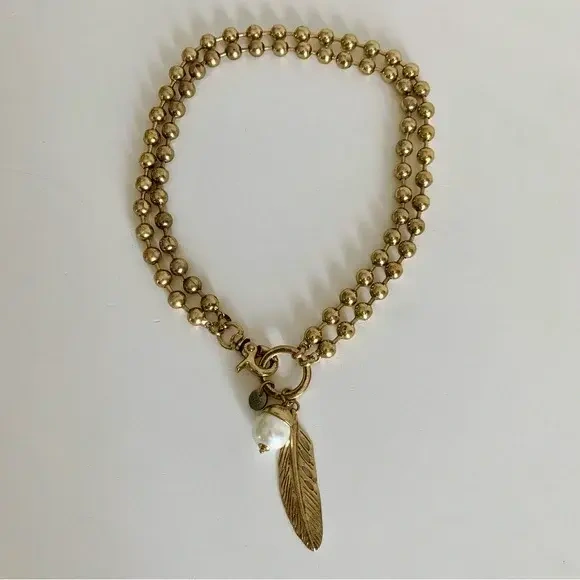 Image for Collier pendentif plume et perle or court ou long