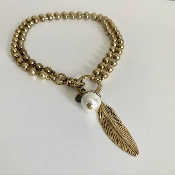 Image for Collier pendentif plume et perle or court ou long