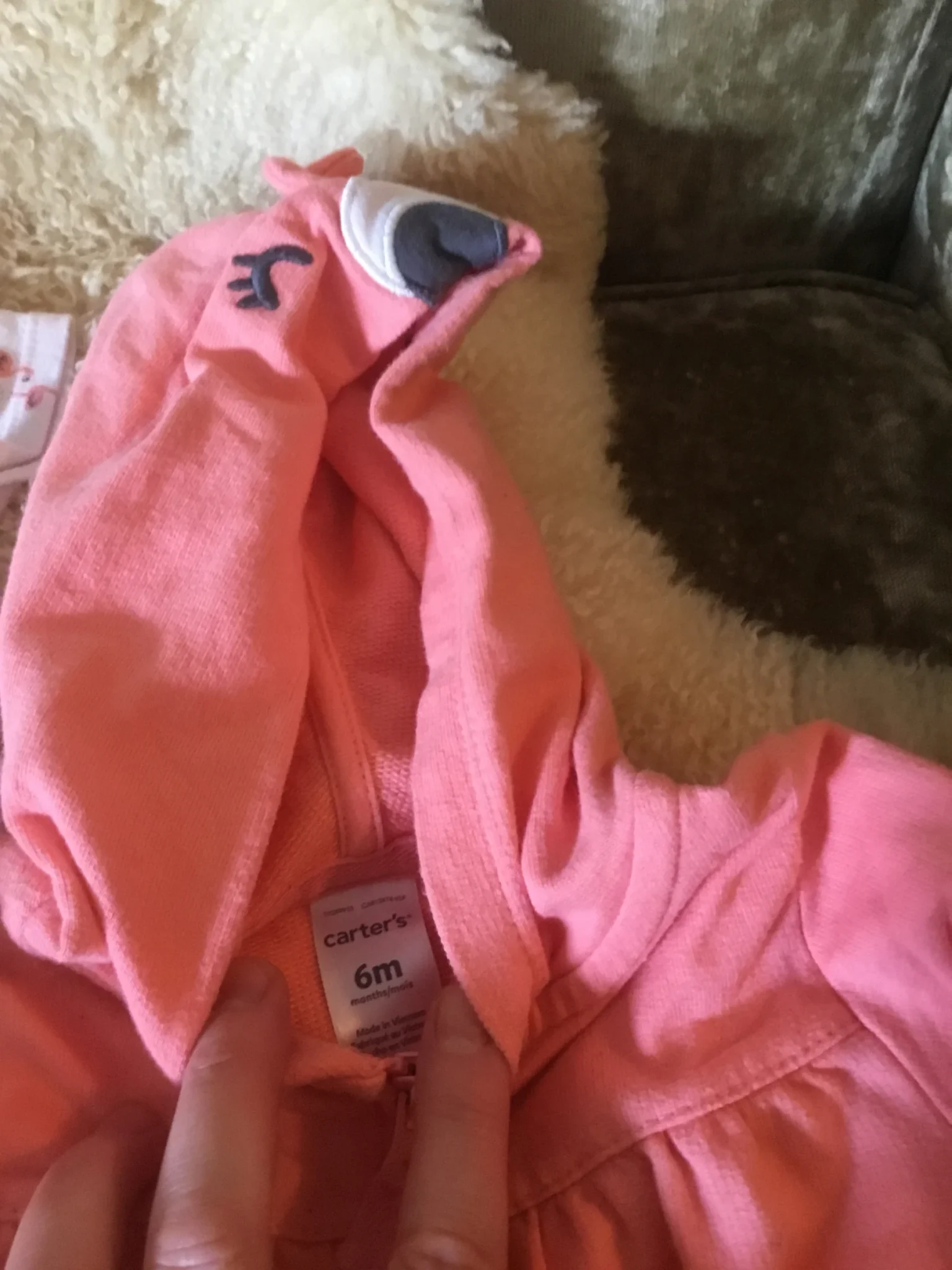 Image for Veste corail zip hoodie capuchon coton ouaté flamands roses bébé fille