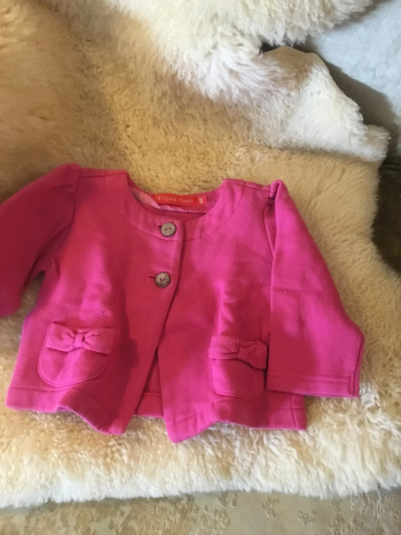 Image for Veste cardigan rose fuchsia coton ouaté bébé fille 6
