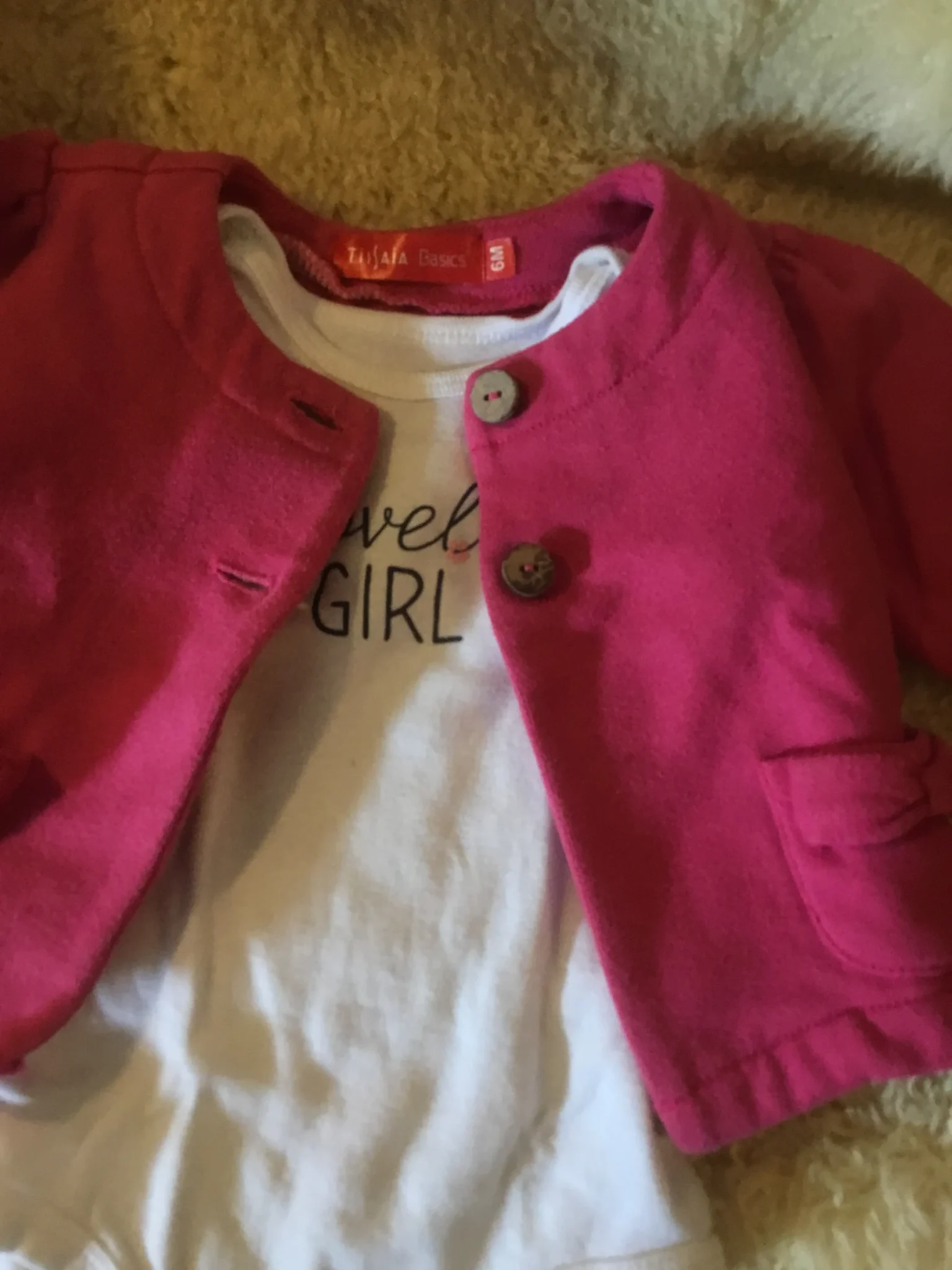 Image for Veste cardigan rose fuchsia coton ouaté bébé fille 6