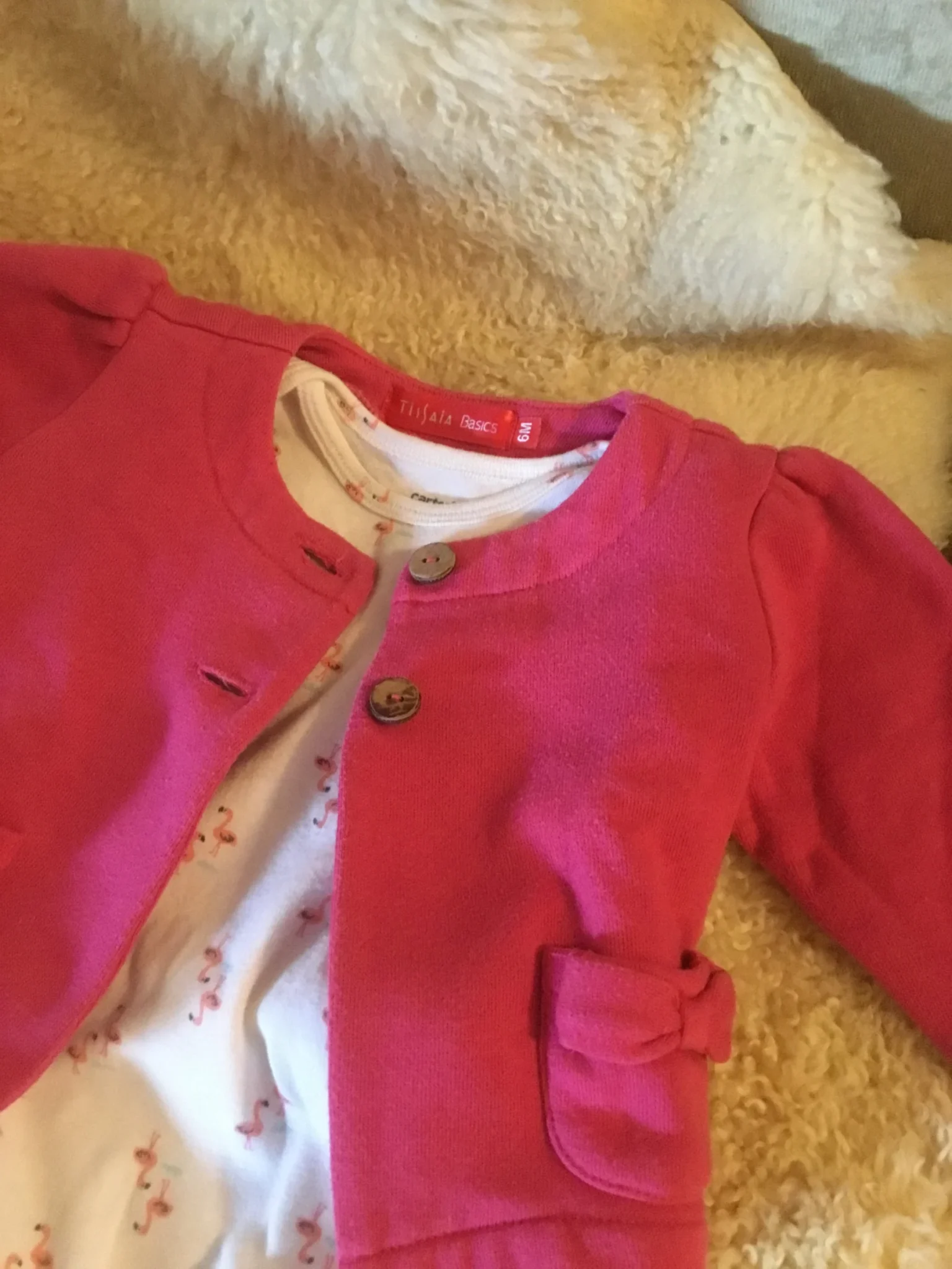Image for Veste cardigan rose fuchsia coton ouaté bébé fille 6