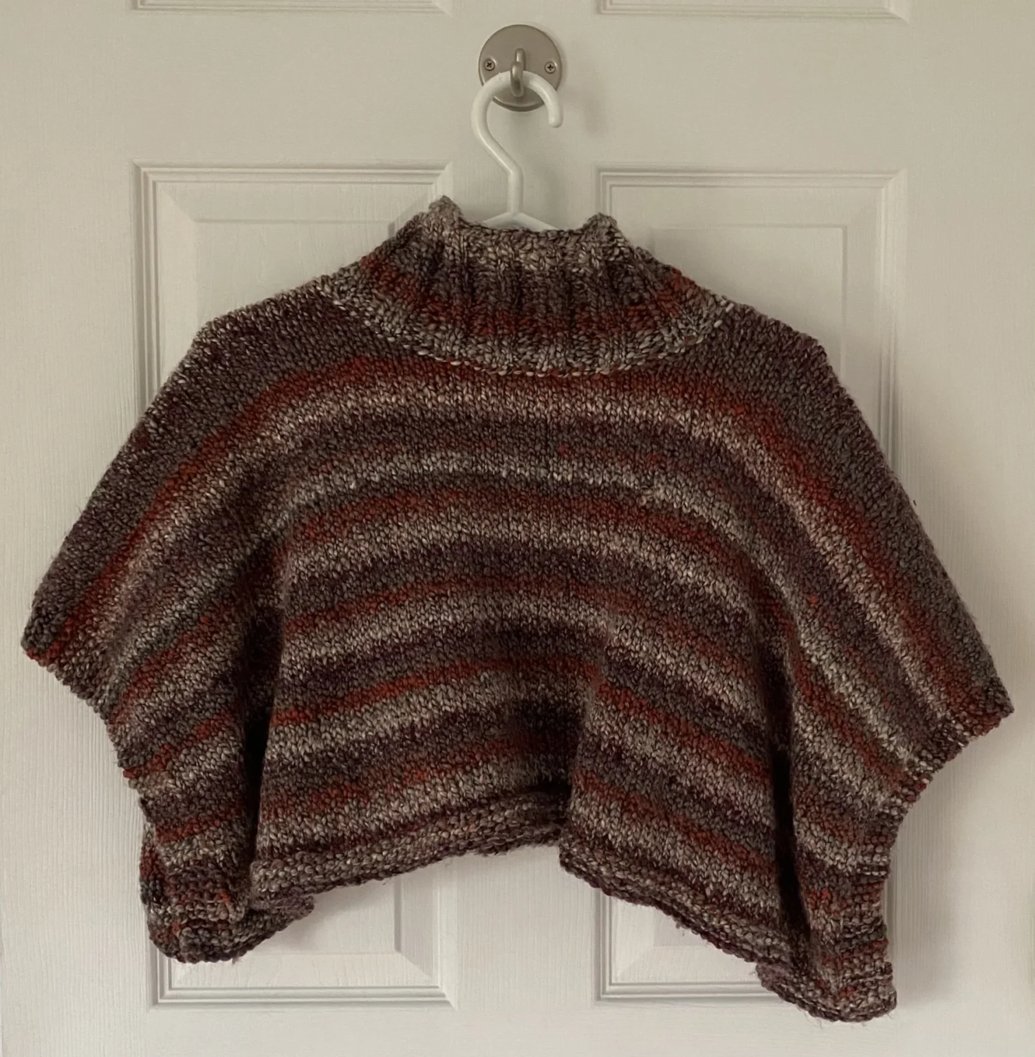 Featured image for Short striped red mauve poncho