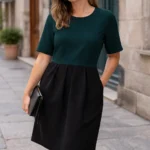 Featured thumbnail for Robe bicolore Valérie Dumaine – vert & noir – taille M – chic minimaliste Canada
