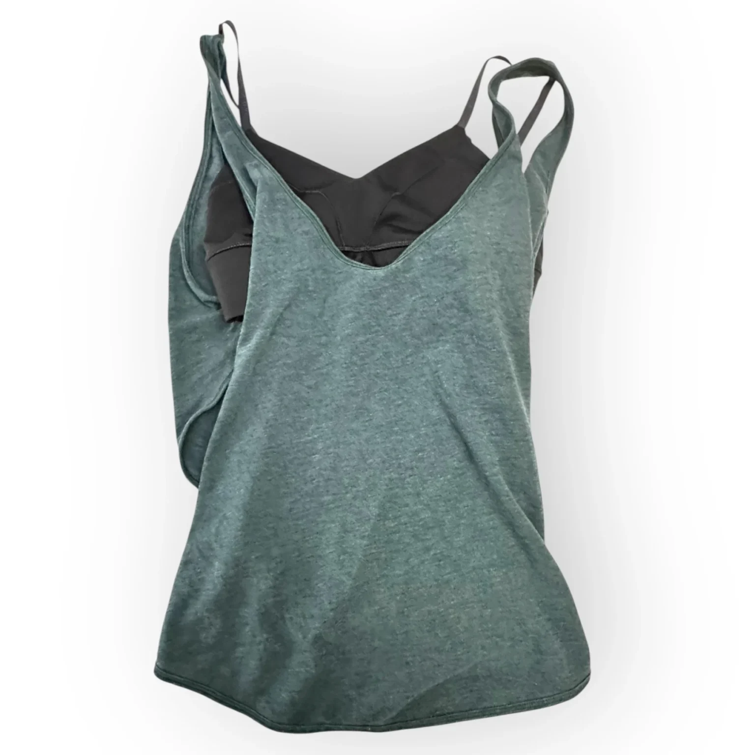 Image for Women's 2 Lululemon Twist & Turn Tank Heathered Fuel Green / Black (Bleu Marine & Noir)