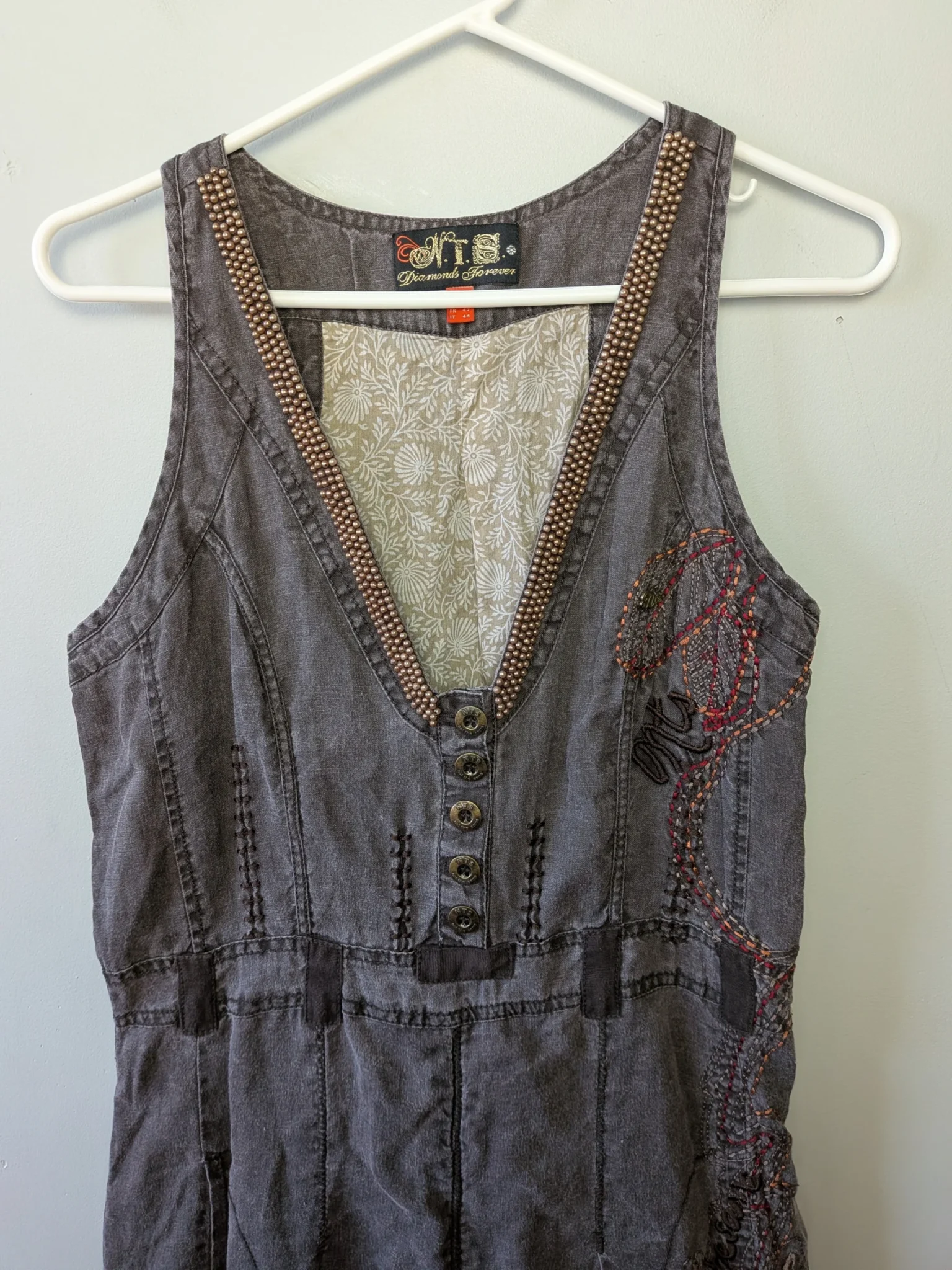 Image for N.T.S Diamonds Forever 100% Linen Mid-Length V Neck Dress