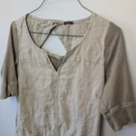 Thumbnail for SANDWICH Short dress 100% Linen Cream and Khaki with pockets Lightweight size 4 US