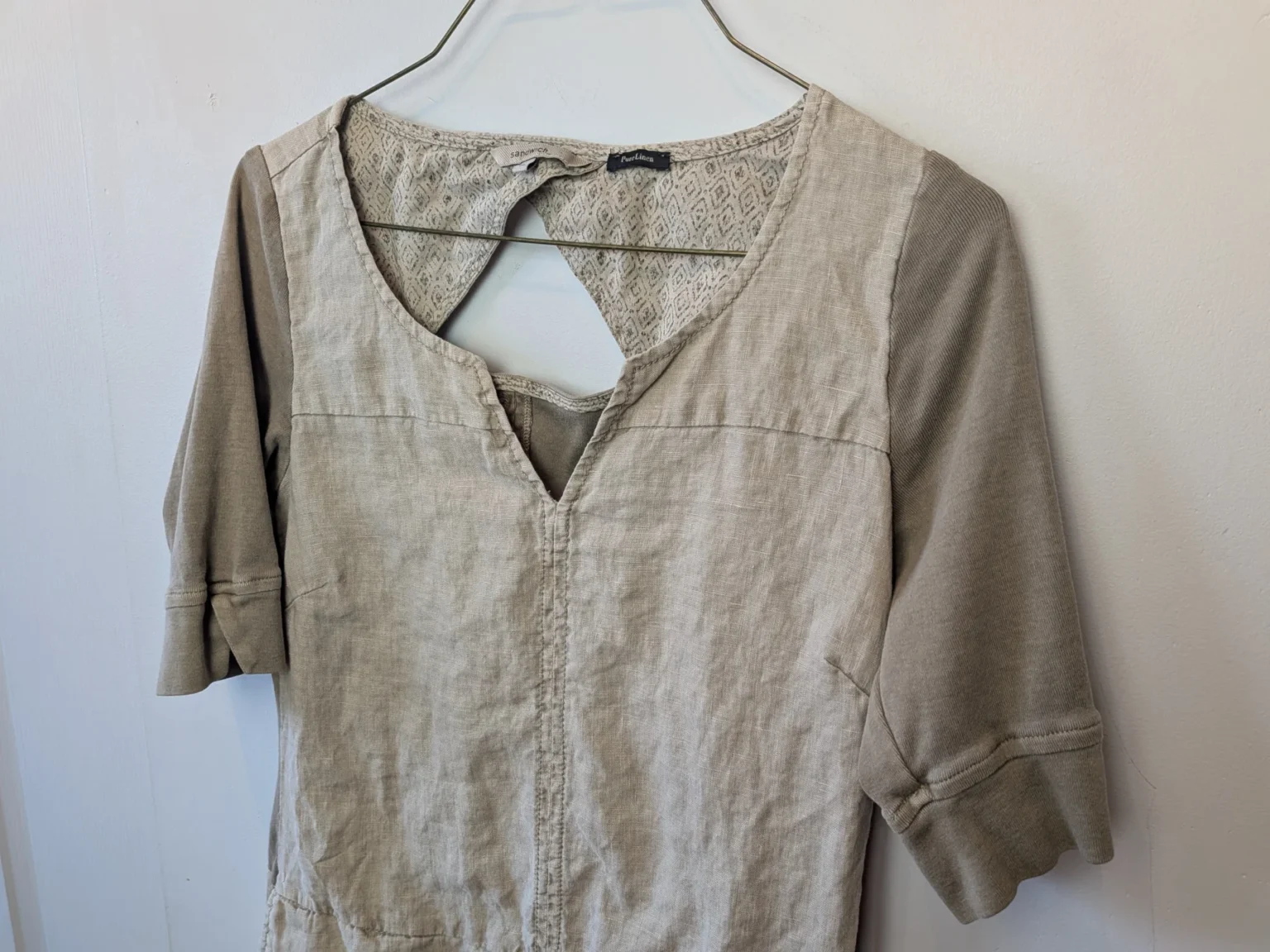 Image for SANDWICH Short dress 100% Linen Cream and Khaki with pockets Lightweight size 4 US