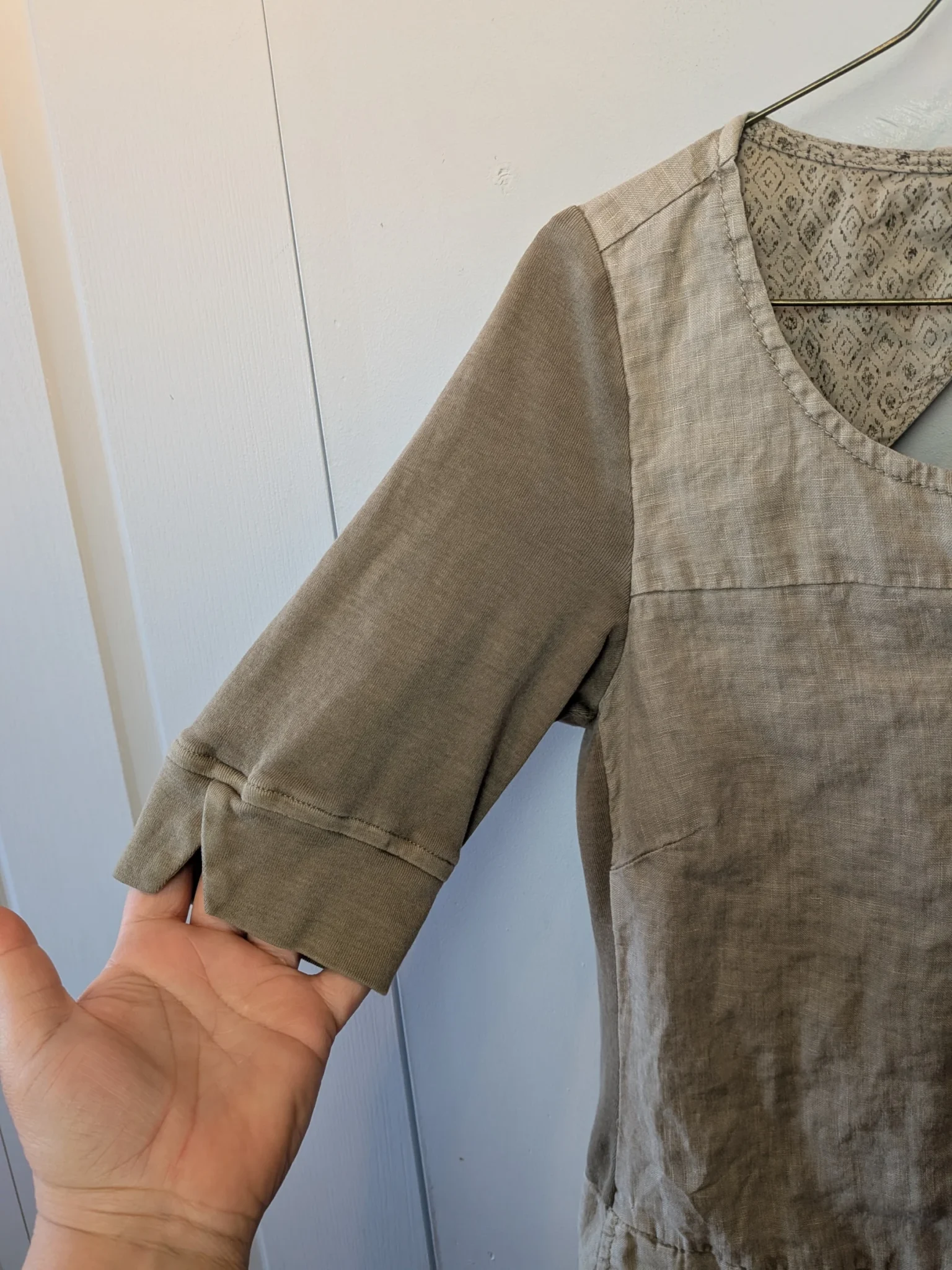Image for SANDWICH Short dress 100% Linen Cream and Khaki with pockets Lightweight size 4 US