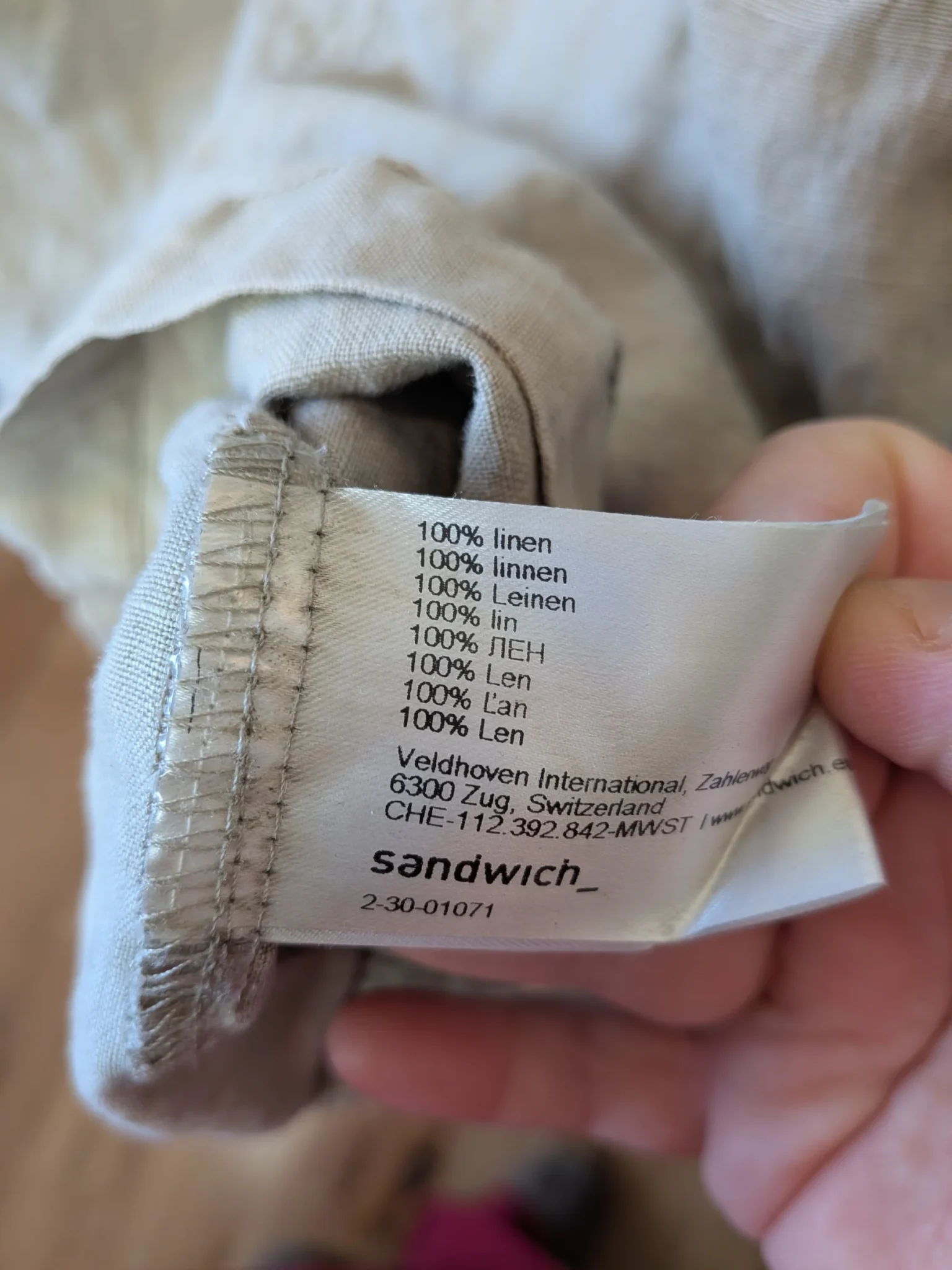 Image for SANDWICH Short dress 100% Linen Cream and Khaki with pockets Lightweight size 4 US