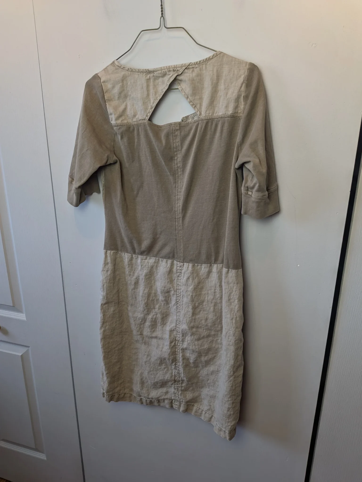 Image for SANDWICH Short dress 100% Linen Cream and Khaki with pockets Lightweight size 4 US