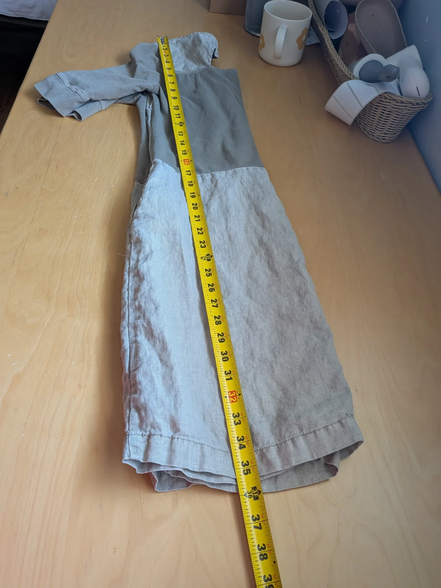 Image for SANDWICH Short dress 100% Linen Cream and Khaki with pockets Lightweight size 4 US