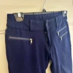 Thumbnail for Stylish navy blue leggings with zips and imitation leather