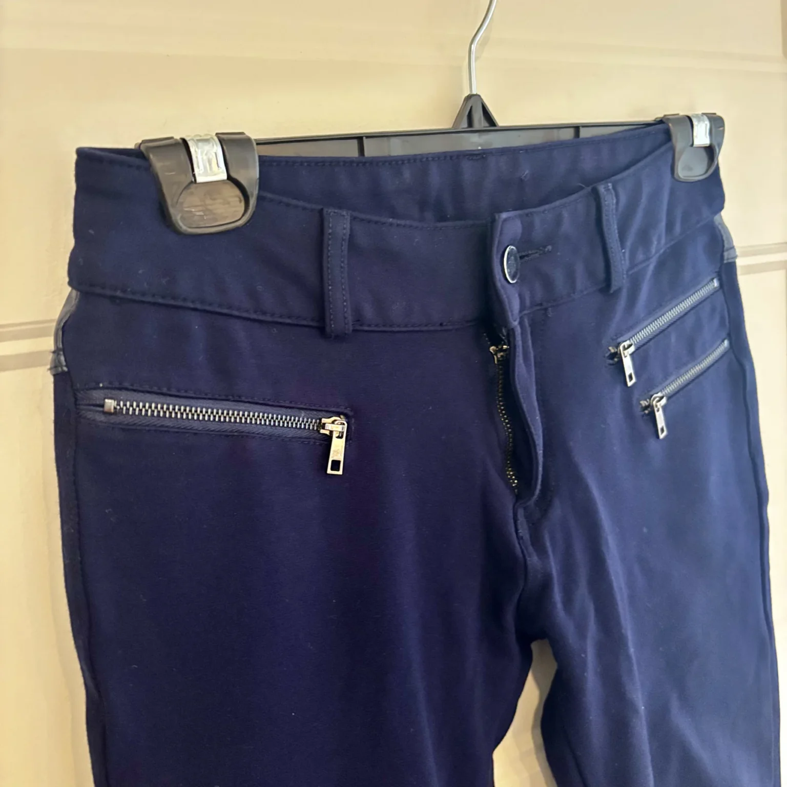 Image for Stylish navy blue leggings with zips and imitation leather