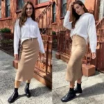 Featured thumbnail for ARITZIA The Group Babaton high-waisted beige skirt size Small