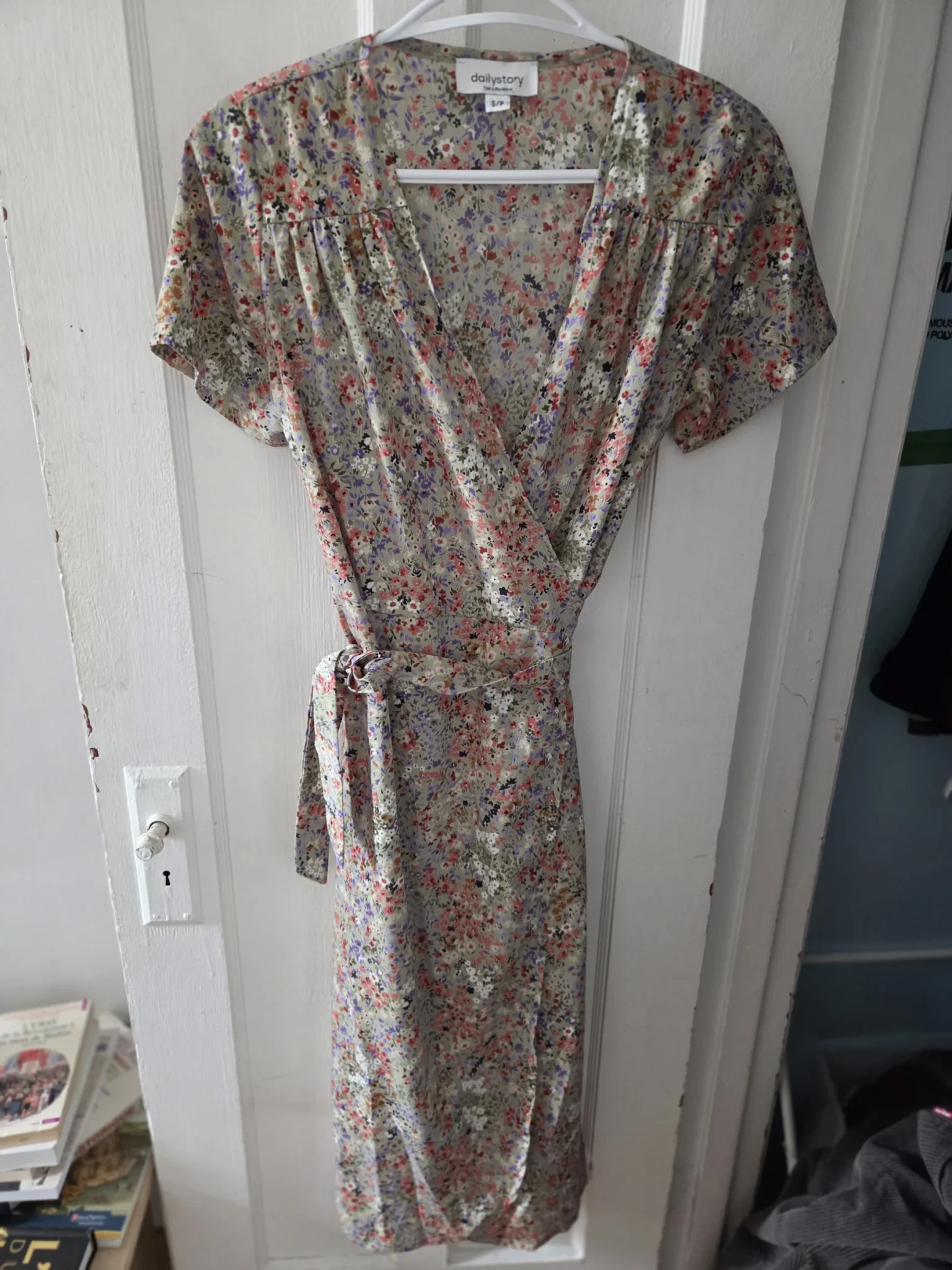 Image for Sage floral wrap dress