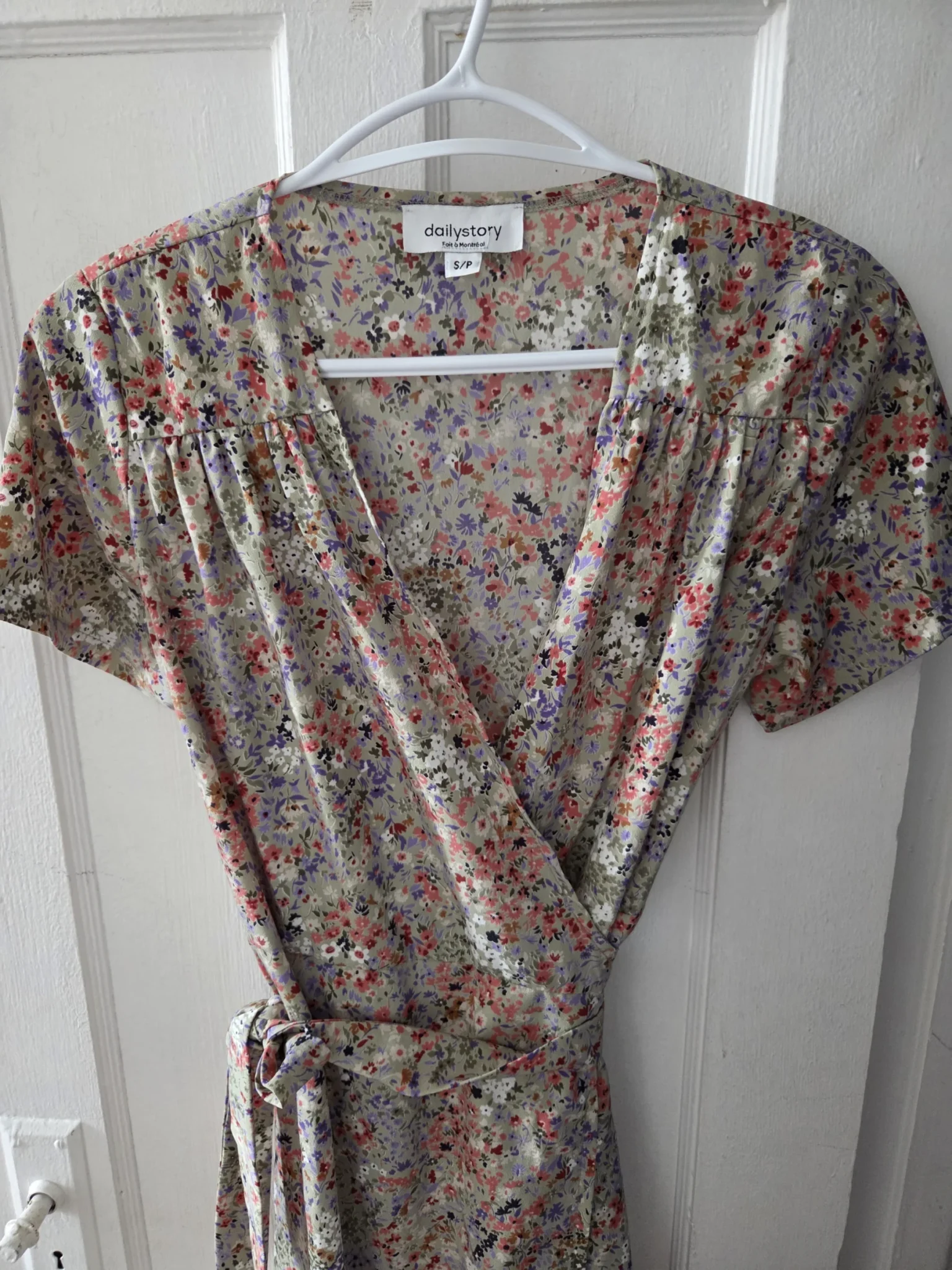 Image for Sage floral wrap dress