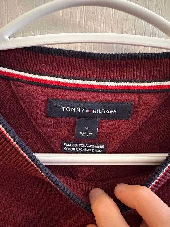 Image for Chandail mélange coton et cachemire bourgogne Tommy Hilfiger