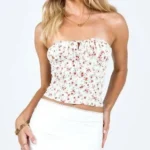 Thumbnail for Haut Bandeau Fleuri Rouge Blanc Princess Polly Rizzi Red White Floral Strapless Bustier Crop Top