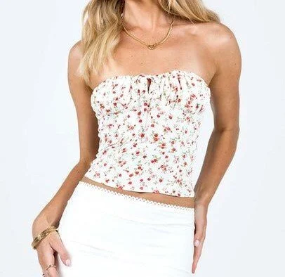 Image for Haut Bandeau Fleuri Rouge Blanc Princess Polly Rizzi Red White Floral Strapless Bustier Crop Top