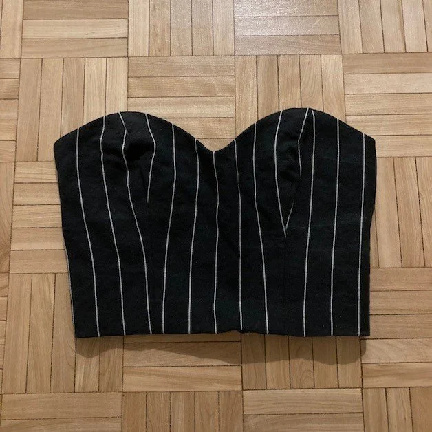 Image for Haut Bandeau Bustier Noir & Blanc Rayé Dynamite Striped Black & White Cropped Tube Top