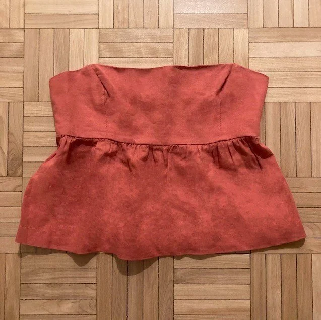 Image for Haut Bandeau Rouge en Lin Dynamite Orange Red Linen Peplum Strapless Tube Top