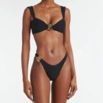 Featured thumbnail for Black Bikini Swimwear Set Gold Metal Detail - Ensemble Maillot de Bain Noir Détails Métal Doré