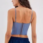 Thumbnail for Haut Bustier Bleu à Dentelle Urban Outfitters Out From Under Blue Lace Modern Love Corset Crop Top