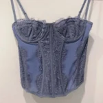 Thumbnail for Haut Bustier Bleu à Dentelle Urban Outfitters Out From Under Blue Lace Modern Love Corset Crop Top