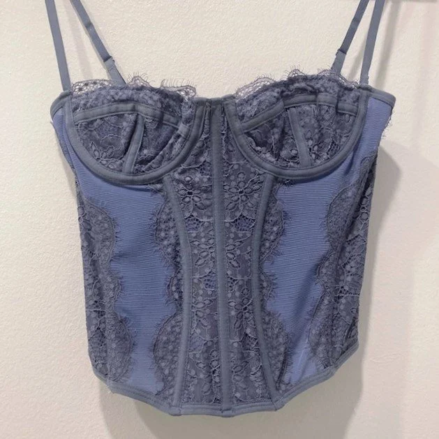 Image for Haut Bustier Bleu à Dentelle Urban Outfitters Out From Under Blue Lace Modern Love Corset Crop Top
