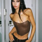 Featured thumbnail for Haut Corset en Faux Cuir Brun Princess Polly Jessica Brown Faux Leather Strapless Bustier Top