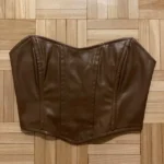 Thumbnail for Haut Corset en Faux Cuir Brun Princess Polly Jessica Brown Faux Leather Strapless Bustier Top
