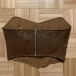 Thumbnail for Haut Corset en Faux Cuir Brun Princess Polly Jessica Brown Faux Leather Strapless Bustier Top