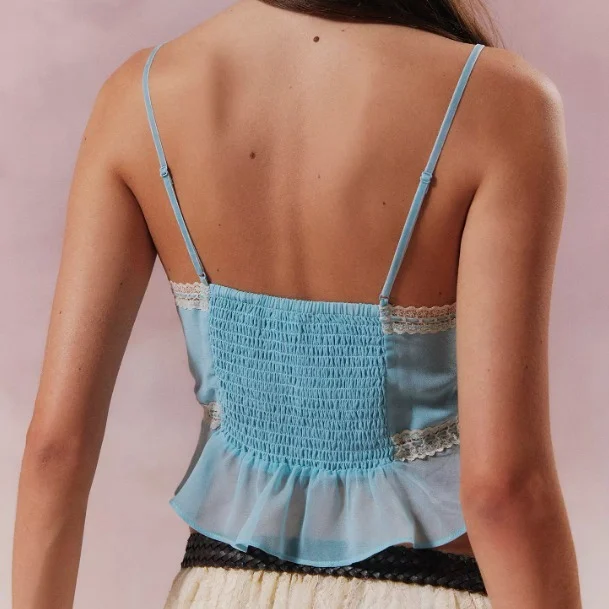 Image for Haut Camisole Bleue Dentelle Blanche Kimchi Blue White Lace Bustier Cami Top
