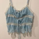 Thumbnail for Haut Camisole Bleue Dentelle Blanche Kimchi Blue White Lace Bustier Cami Top