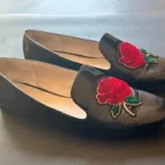 Thumbnail for Zara Black Loafers with Red Rose Embroidery Size 8