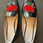 Thumbnail for Zara Black Loafers with Red Rose Embroidery Size 8