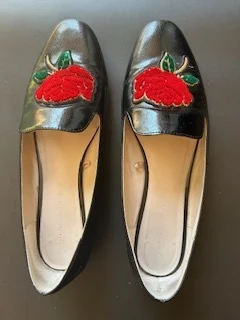 Image for Zara Black Loafers with Red Rose Embroidery Size 8